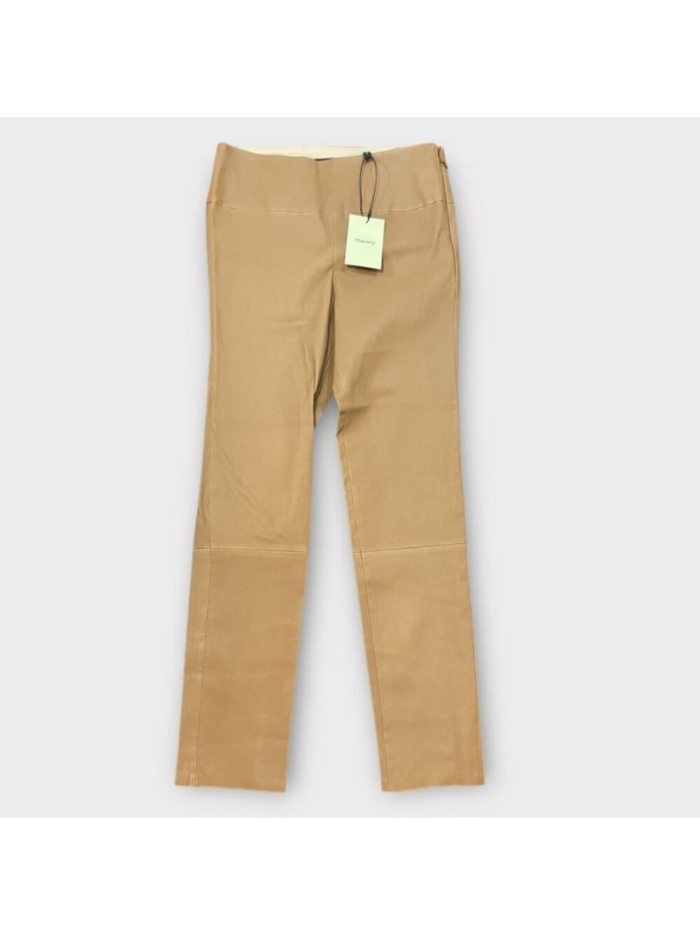 NWT THEORY Leather Yoke Pants 8 Chestnut Clay Lambskin Slim Legging NEW Retro